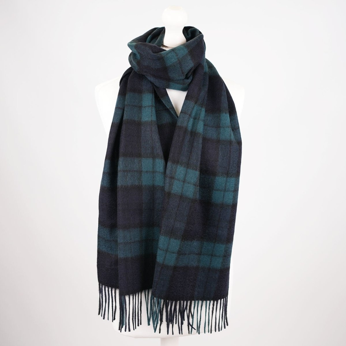 Premium 100% Pure Cashmere Wide Fringed Scarf - BLACK WATCH - Heritage Of Scotland -