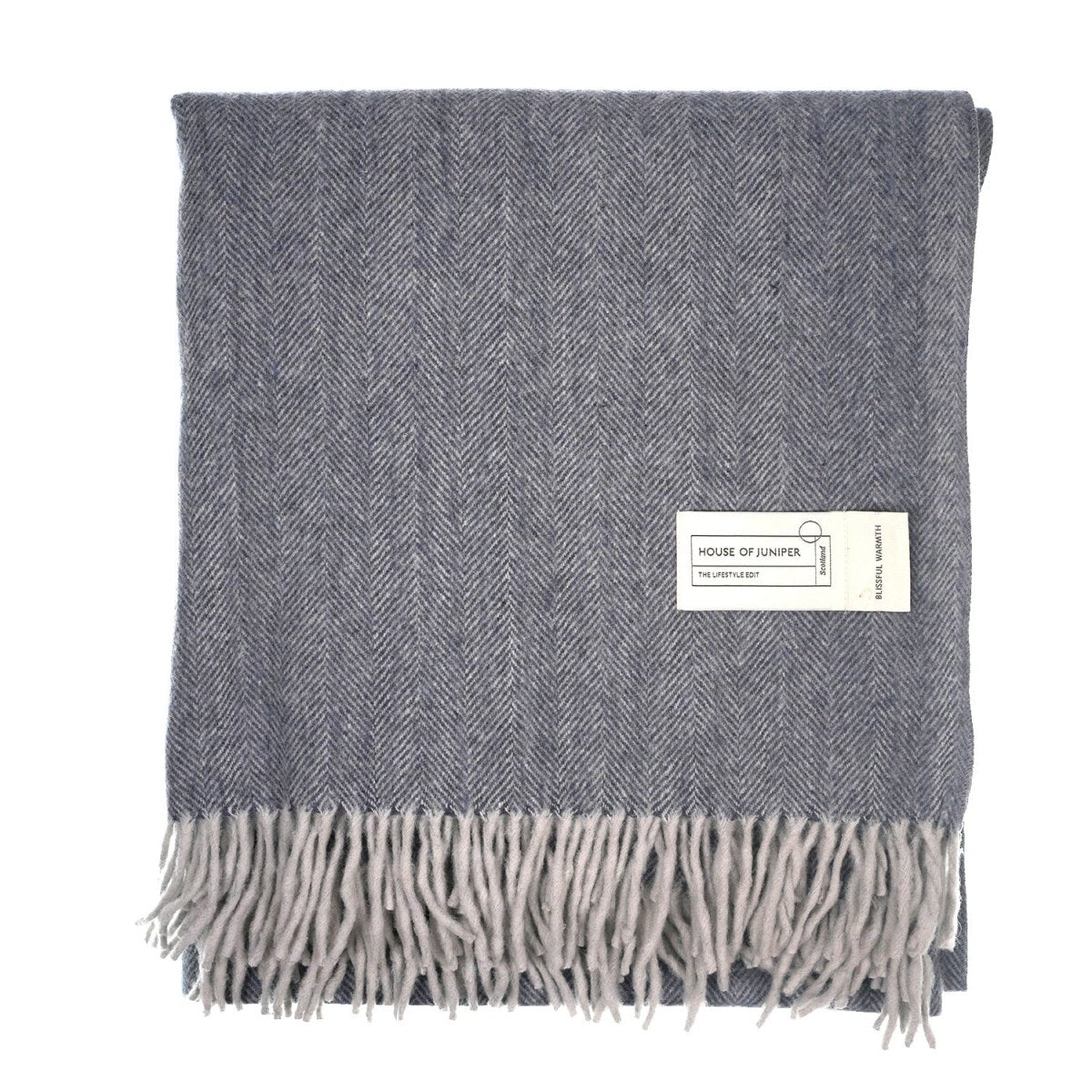 Recycled Wool Herringbone Blanket with Fringe – Soft Warm Throw - Heritage Of Scotland - Eminence
