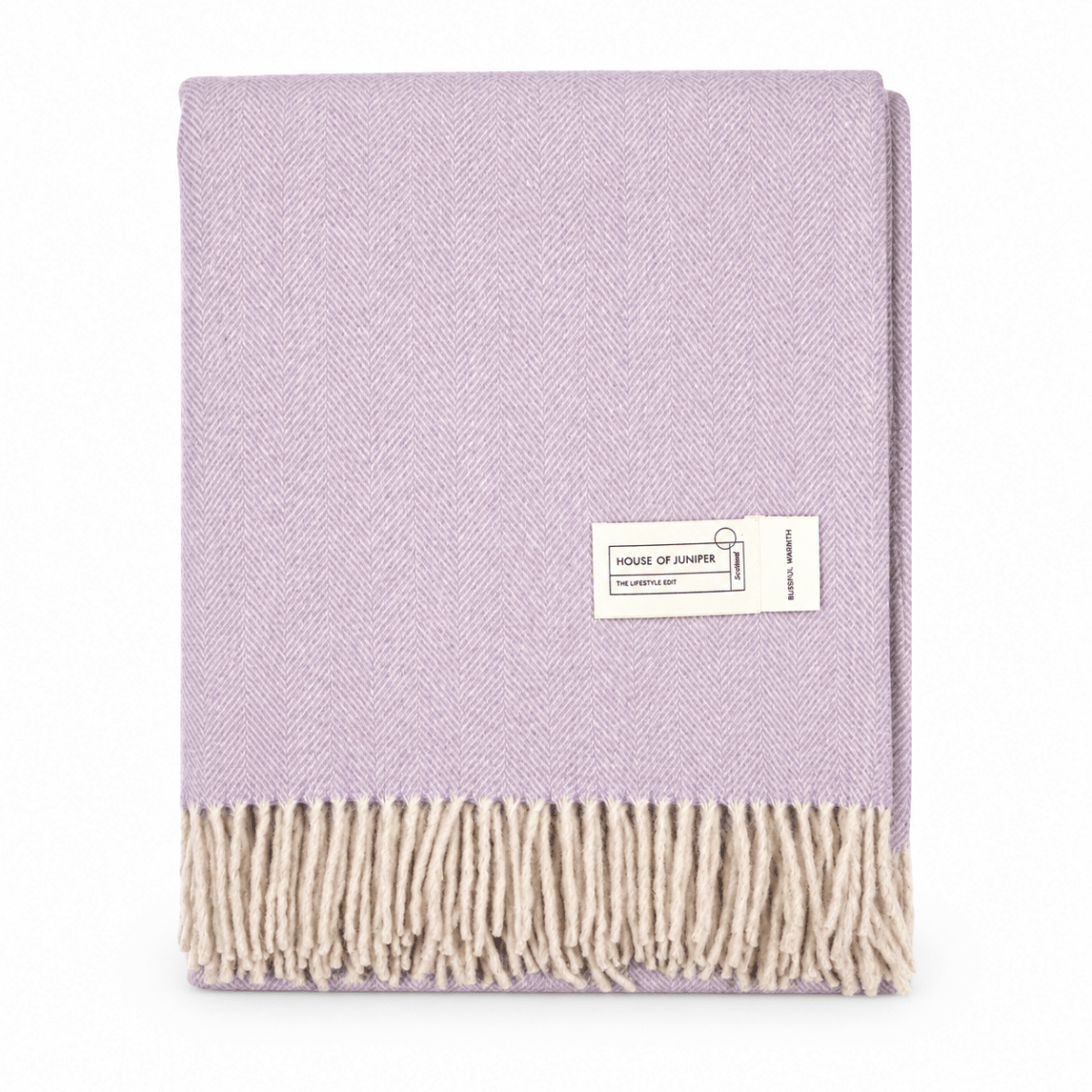 Recycled Wool Herringbone Blanket with Fringe - Soft Warm Throw - HEATHER - Heritage Of Scotland -