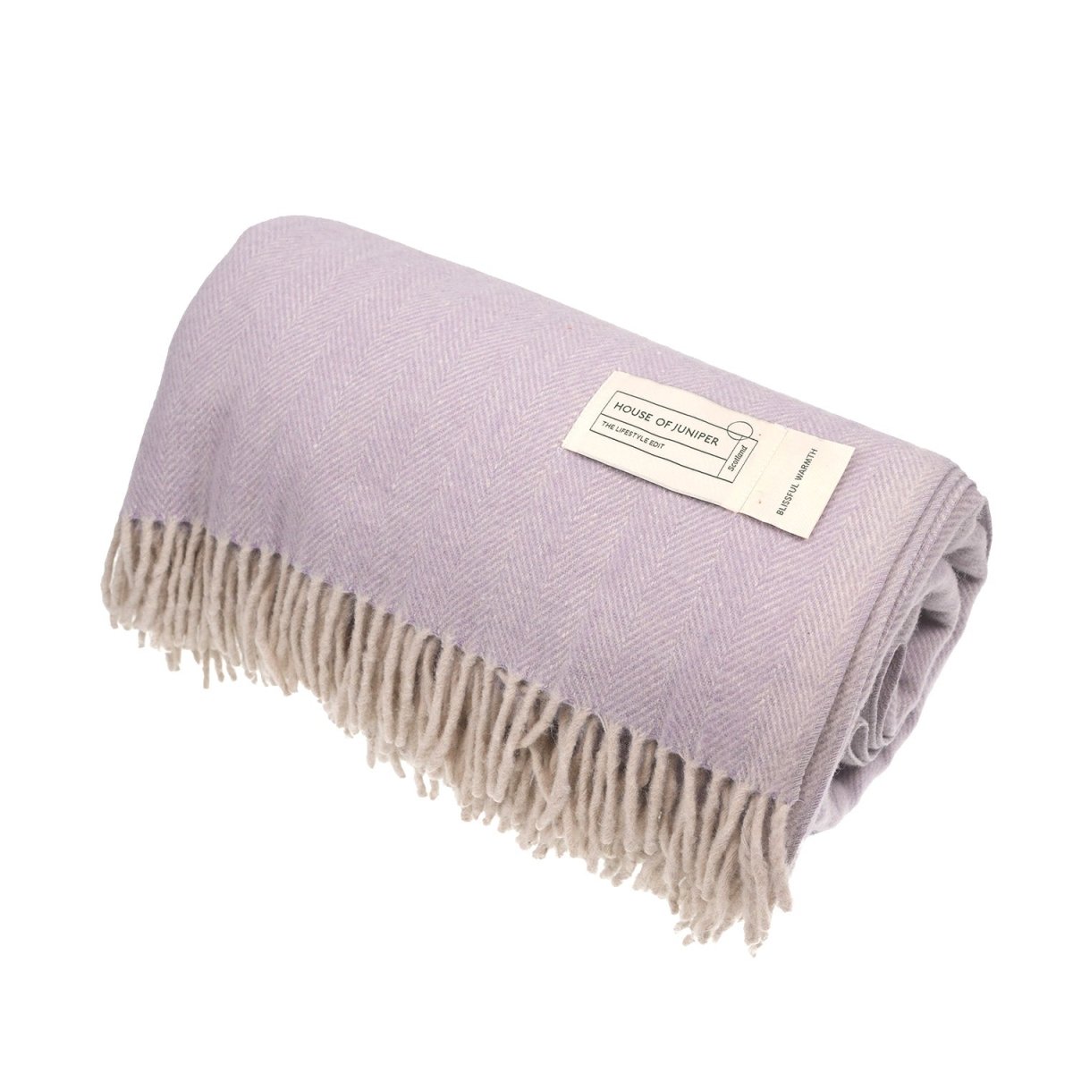 Recycled Wool Herringbone Blanket with Fringe – Soft Warm Throw - Heritage Of Scotland - Heather