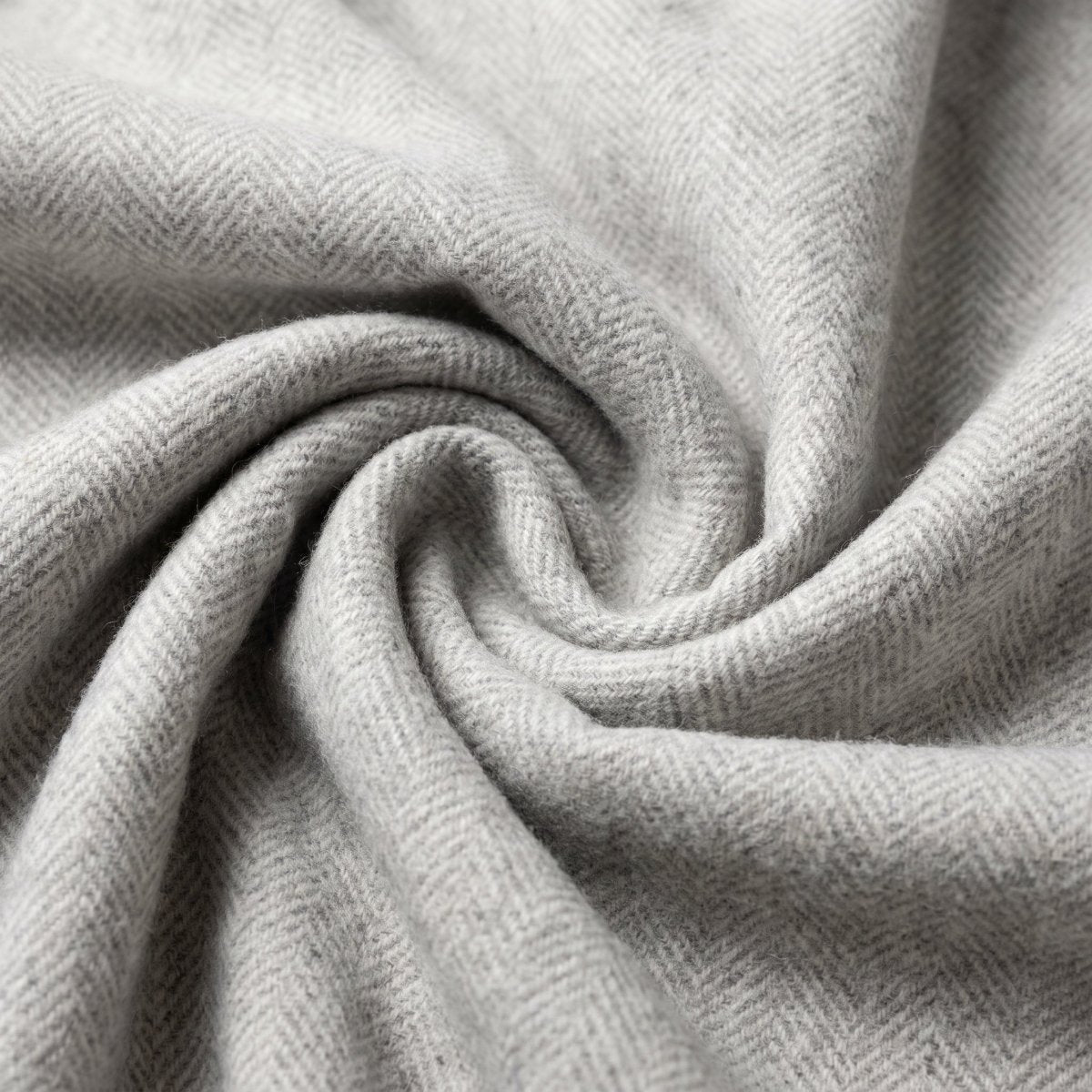 Recycled Wool Herringbone Blanket with Fringe - Soft Warm Throw - OYSTER GREY - Heritage Of Scotland -