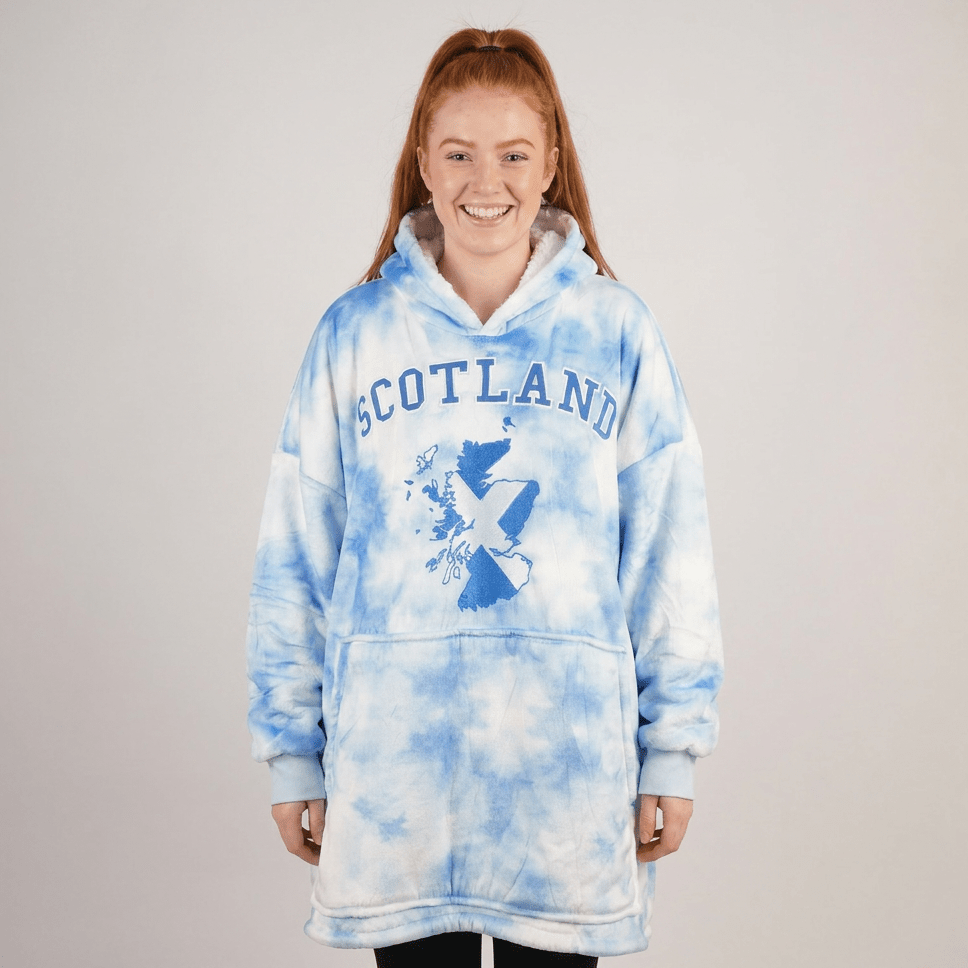 Scotland Tie-Dye Oversized Sherpa Hoodie Blanket - BLUE - Heritage Of Scotland -