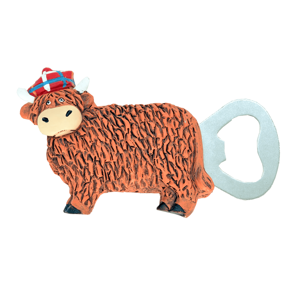 Scottish Magnet Bottle Opener – Nessie, Coo or Bagpipes Fridge Magnet - Heritage Of Scotland - Highland Coo