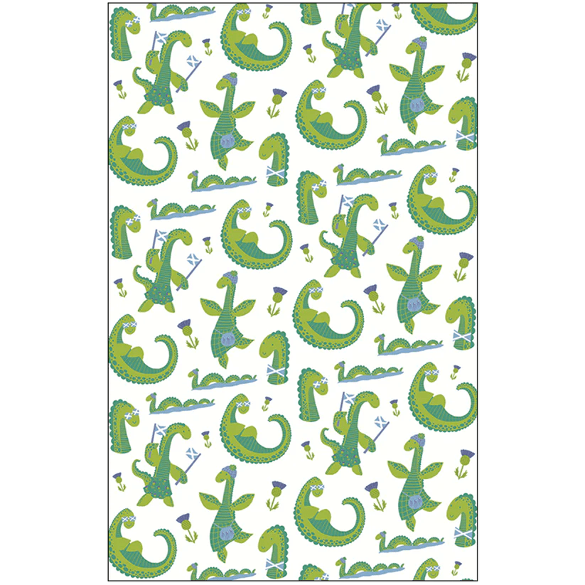 Scottish Tea Towels – 100% Cotton | Coo, Nessie, Stag, Map & More (45x70cm) - Heritage Of Scotland - Nessie Collage