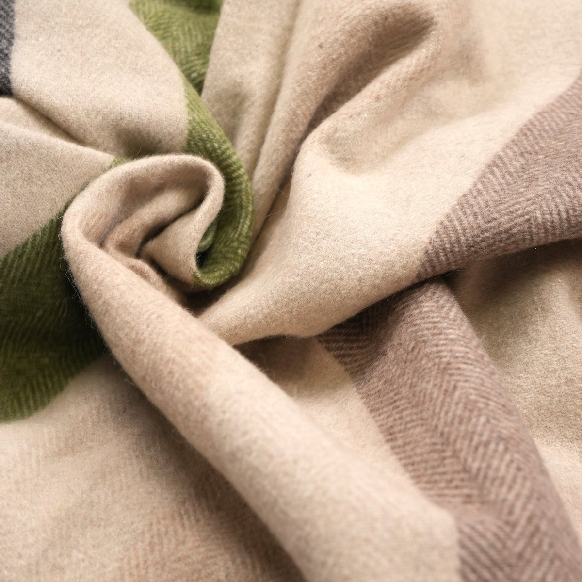 Stripe Herringbone Wool Blanket - Natural Green - Heritage Of Scotland -