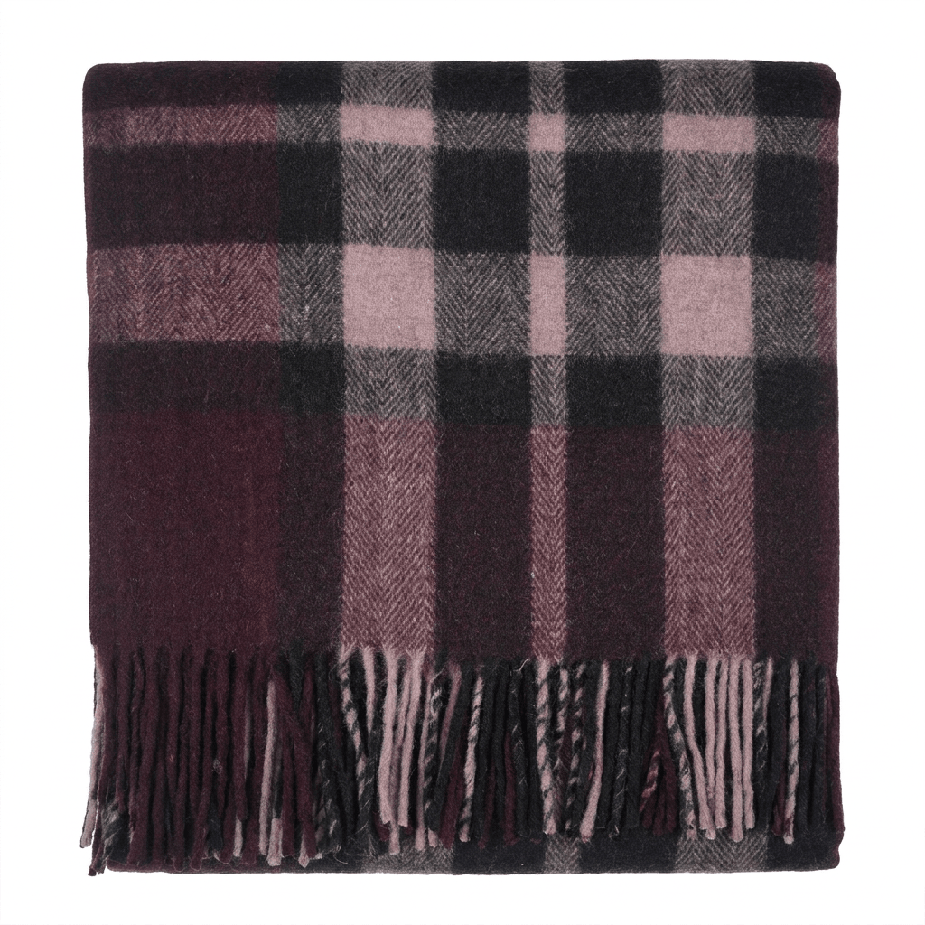 Tartan Wool Blend Blanket Throw – Soft Plaid Sofa & Bed Blanket - EXPLODED SCOTTY THOMSON BORDEAUX - Heritage Of Scotland -