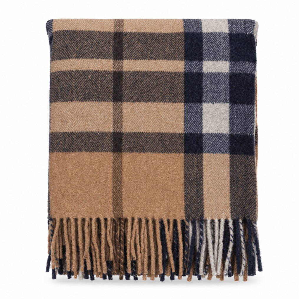 Tartan Wool Blend Blanket Throw – Soft Plaid Sofa & Bed Blanket - Exploded Scotty Thomson Camel - Heritage Of Scotland -