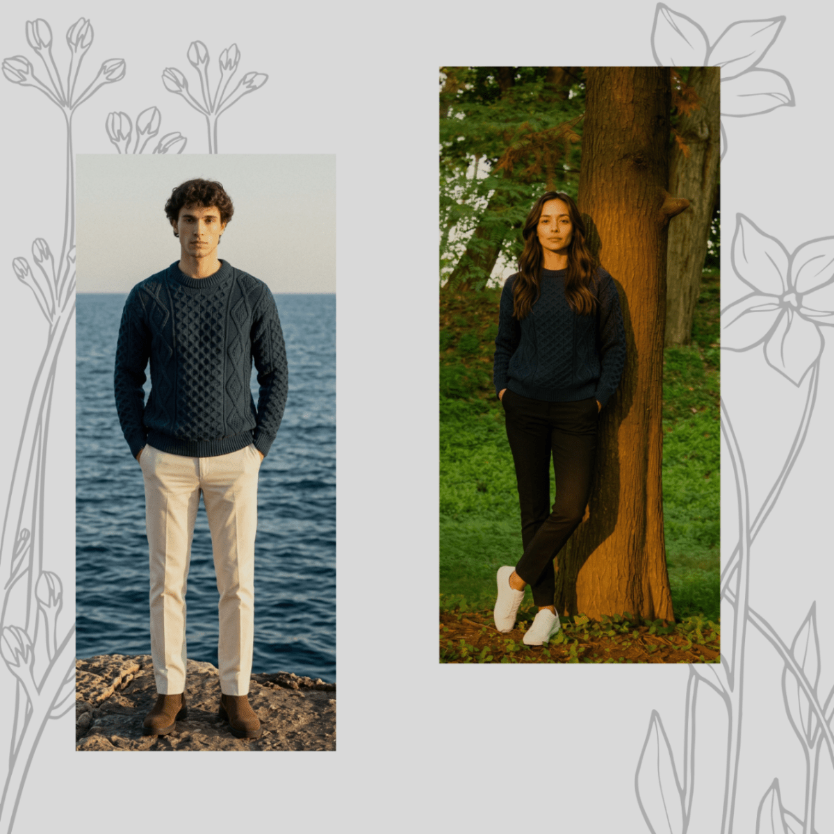 Unisex 100% Wool Aran Cable Knit Crew Neck Jumper – Made in Ireland | Black Watch - Heritage Of Scotland - XS