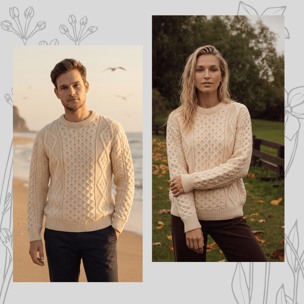Unisex Blue 100% Wool Aran Cable Knit Crew Neck Jumper – Made in Ireland | Aran - Heritage Of Scotland - XS
