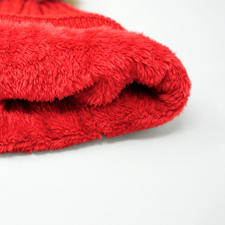 Woman's Knit Hat with Pom Pom and Fleece Lining - Ferrari Red and Brown - Heritage Of Scotland -