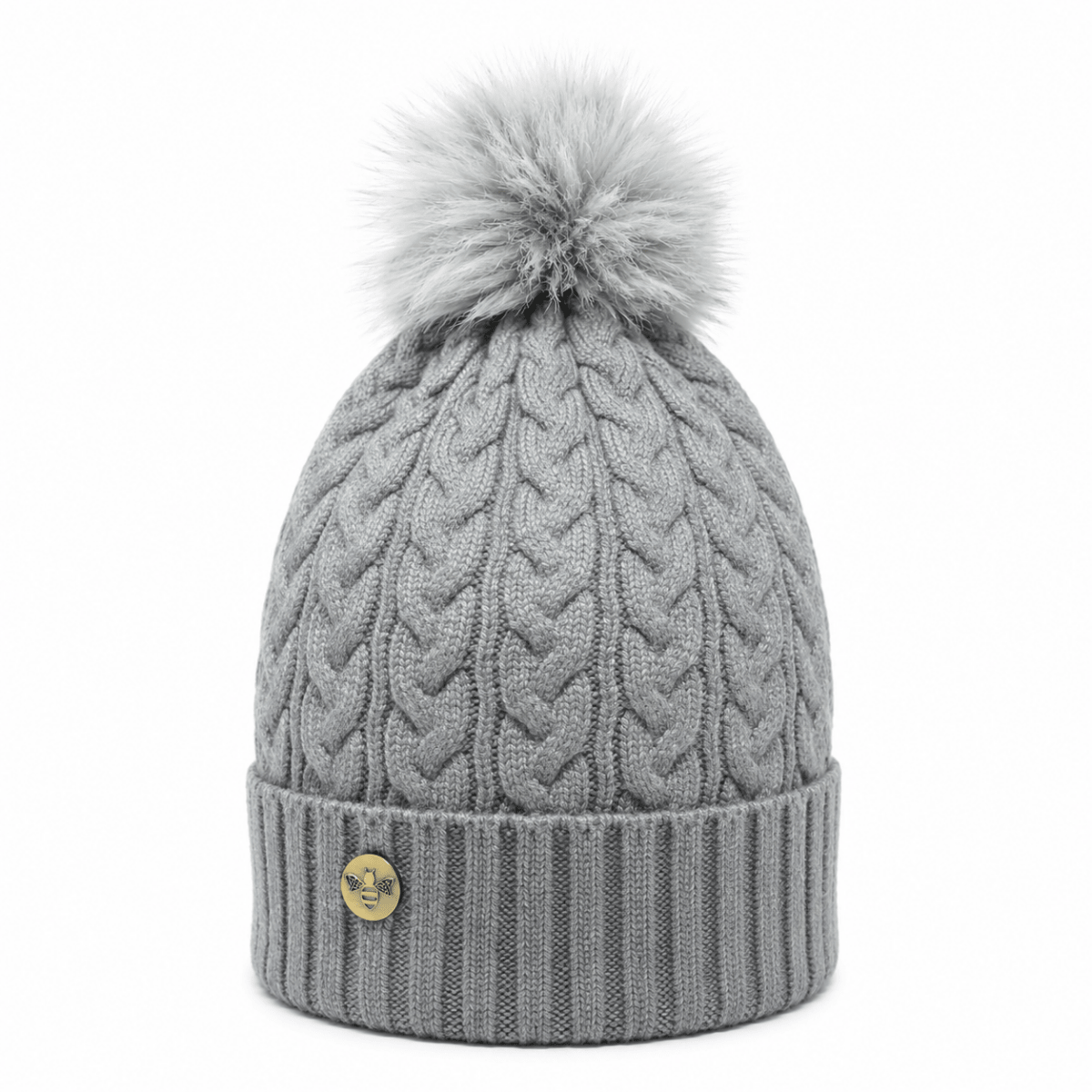 Woman's Knit Hat with Pom Pom and Fleece Lining - Grey - Heritage Of Scotland -