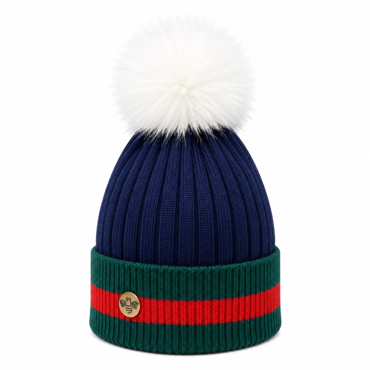 Woman's Knit Hat with Pom Pom and Fleece Lining - Navy and White - Heritage Of Scotland -