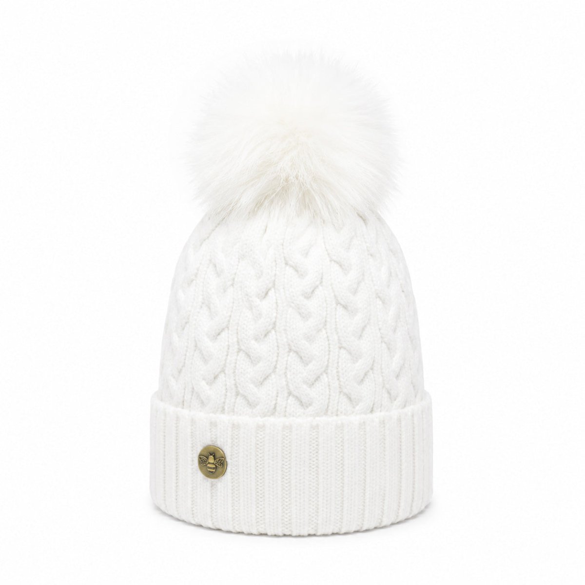 Woman's Knit Hat with Pom Pom and Fleece Lining - White - Heritage Of Scotland -