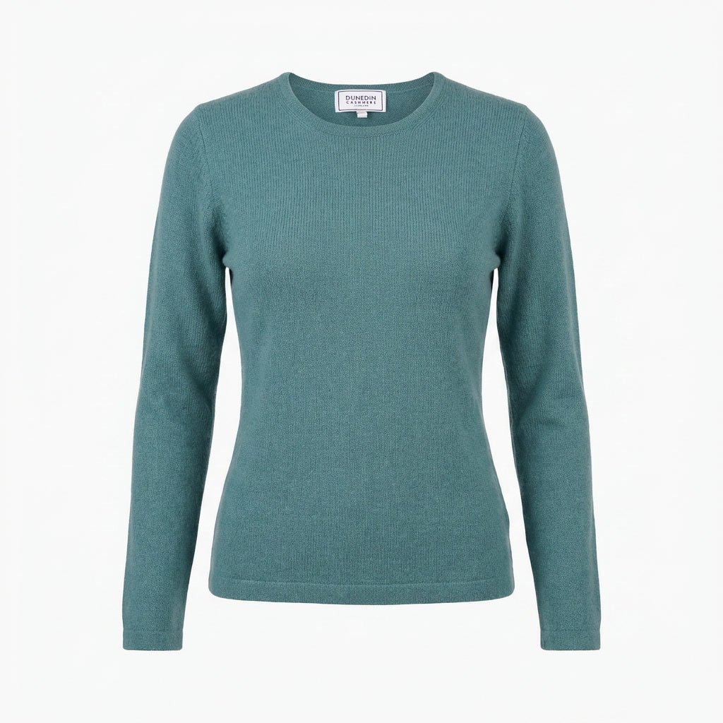 Women's 100% Cashmere Crew Neck Jumper - Iceland Teal - Heritage Of Scotland - XS
