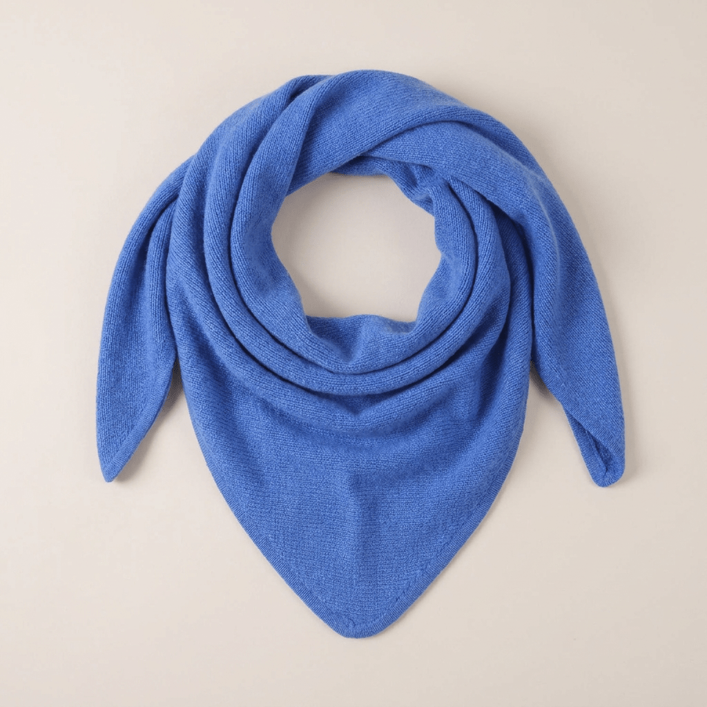 Women’s Luxury Ribbed Cashmere Triangle Scarf - CORNFLOWER - Heritage Of Scotland -