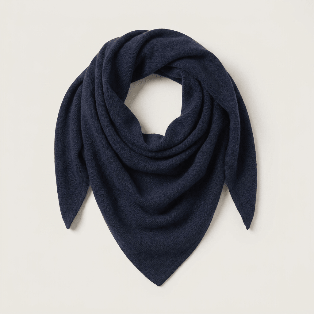 Women’s Luxury Ribbed Cashmere Triangle Scarf - NAVY - Heritage Of Scotland -