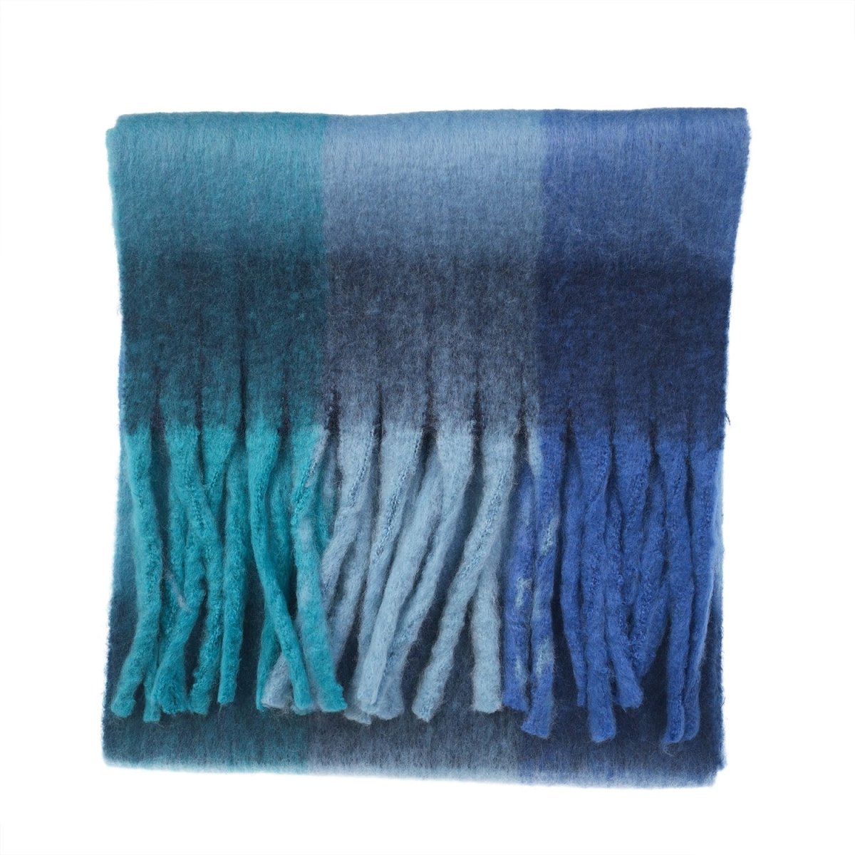 Women’s Soft Check Scarf – Oversized Plaid Winter Wrap with Tassel Fringe - Bright Blue Check - Heritage Of Scotland -