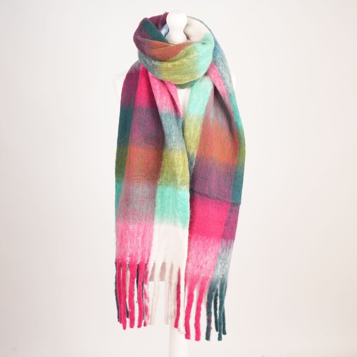Women’s Soft Check Scarf – Oversized Plaid Winter Wrap with Tassel Fringe - Burgundy Check - Heritage Of Scotland -