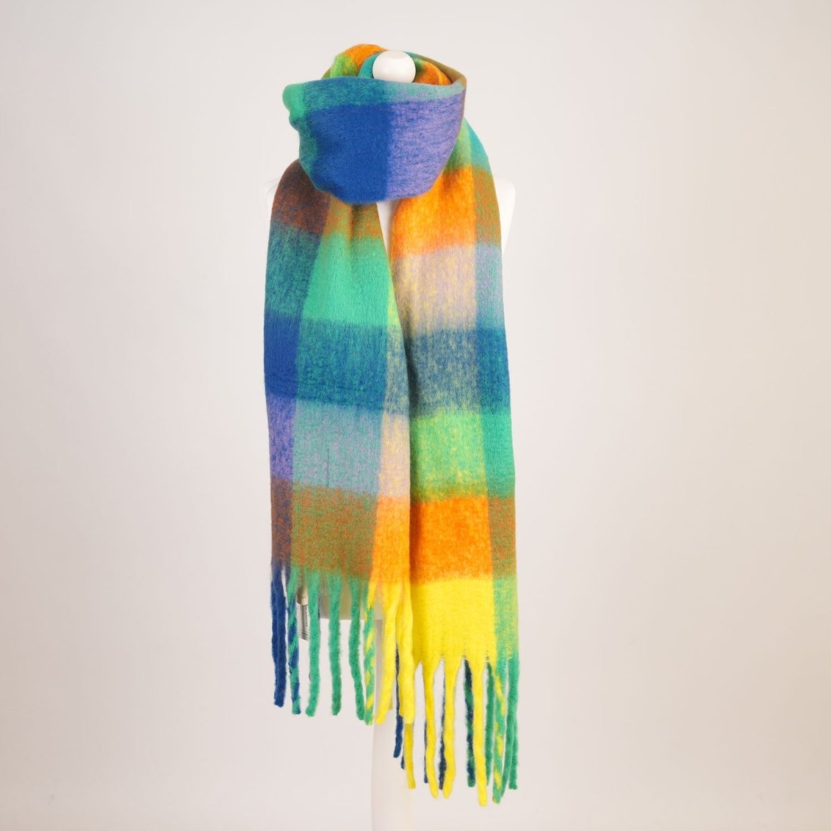 Women’s Soft Check Scarf – Oversized Plaid Winter Wrap with Tassel Fringe - Multi Check - Heritage Of Scotland -