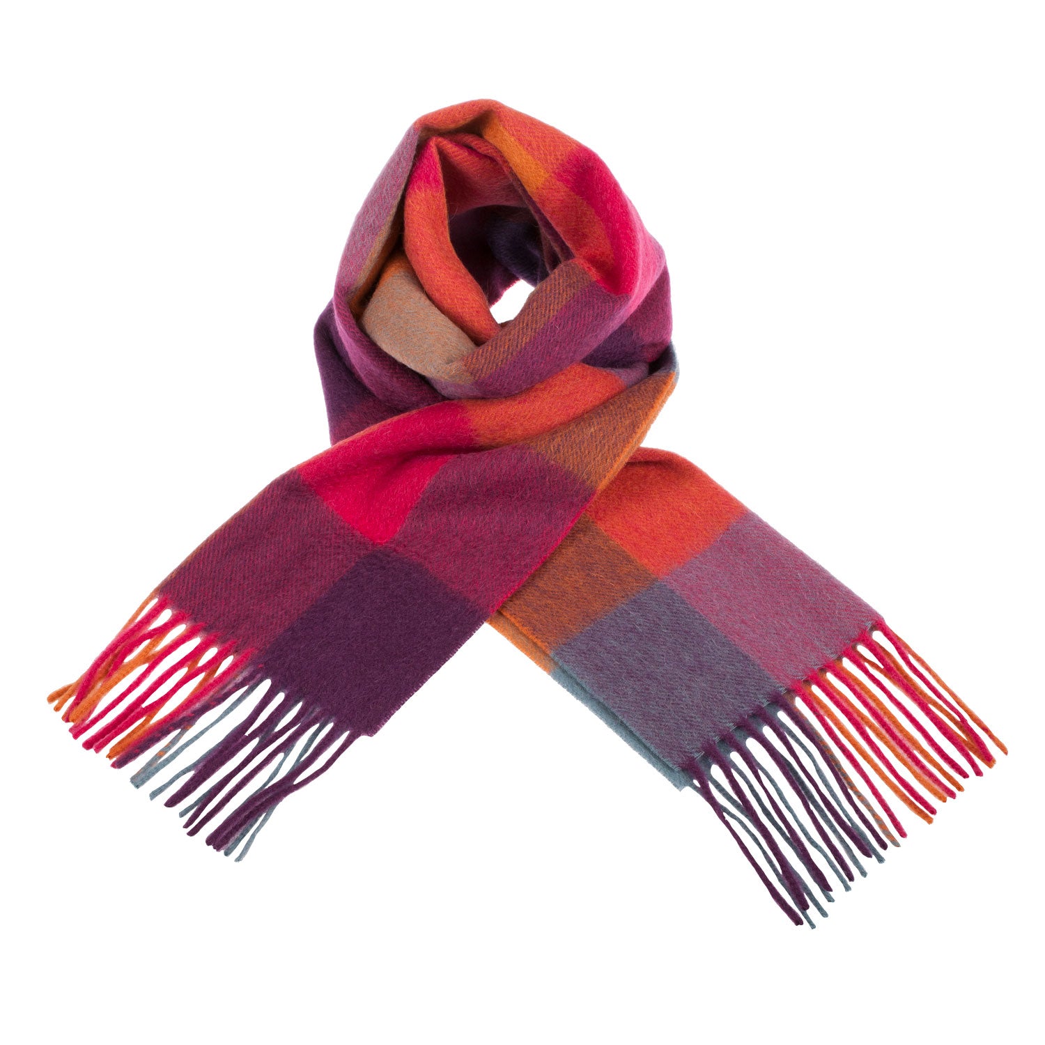 Edinburgh 100% Lambswool Scarf Checkers - Orange/Pink - Heritage Of Scotland - CHECKERS - ORANGE/PINK
