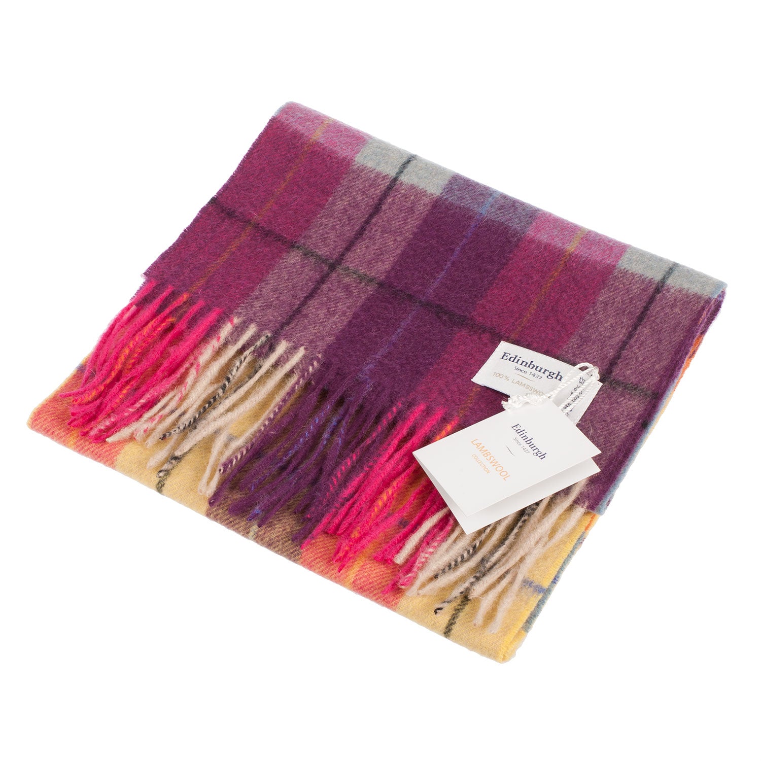 Edinburgh 100% Lambswool Scarf Multi Windowpane - Ginger/Plum - Heritage Of Scotland - MULTI WINDOWPANE - GINGER/PLUM