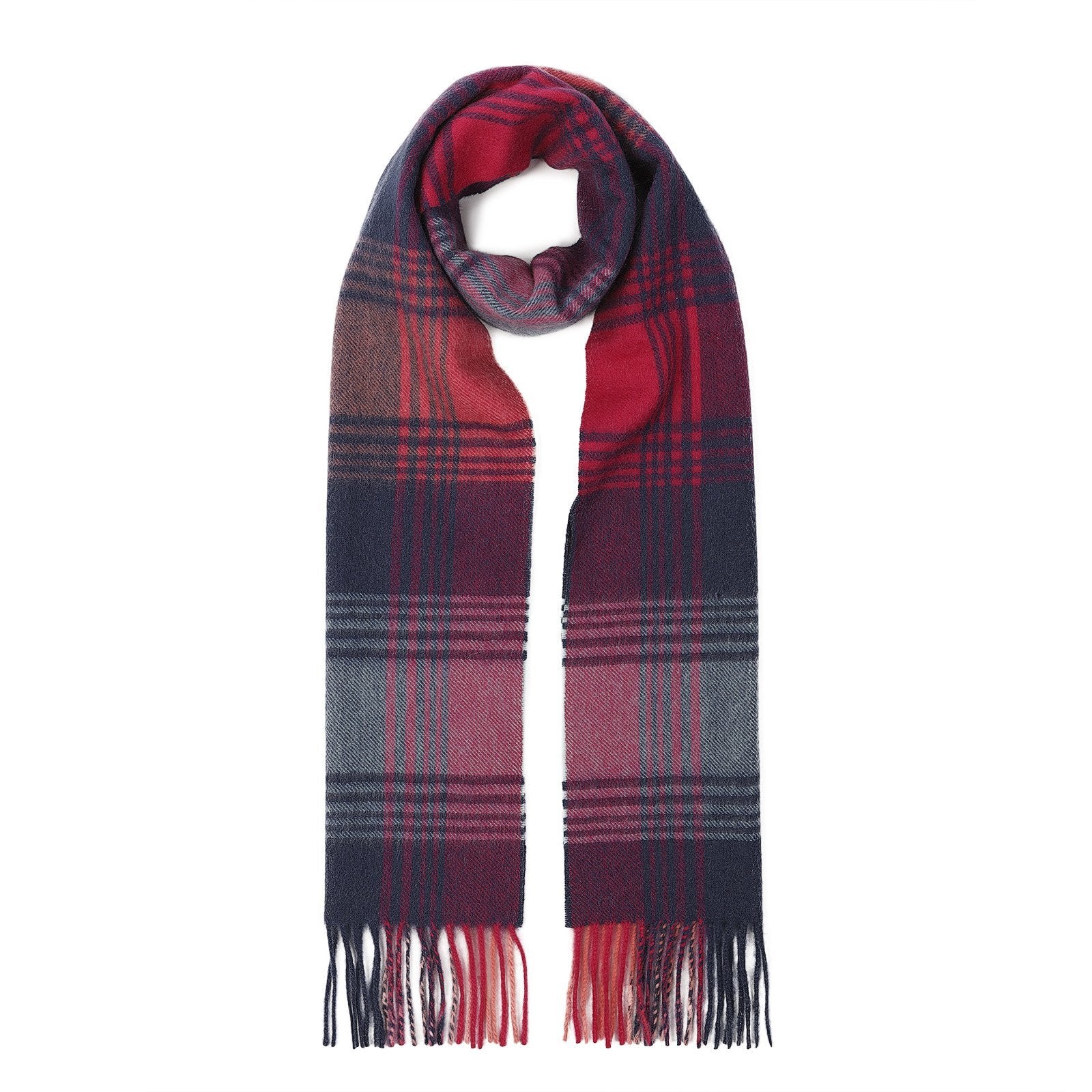 Edinburgh Cashmere Scarf Broken Check - Orange/Pink/Denim - Heritage Of Scotland - BROKEN CHECK - ORANGE/PINK/DENIM