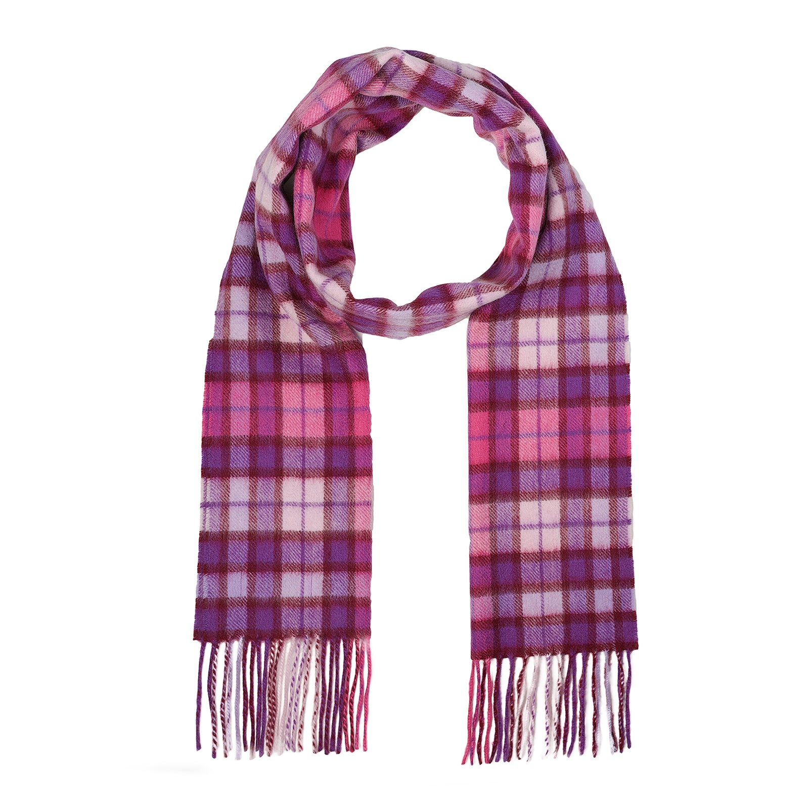 Edinburgh Cashmere Scarf Winter Check - Purple/Pink - Heritage Of Scotland - WINTER CHECK - PURPLE/PINK