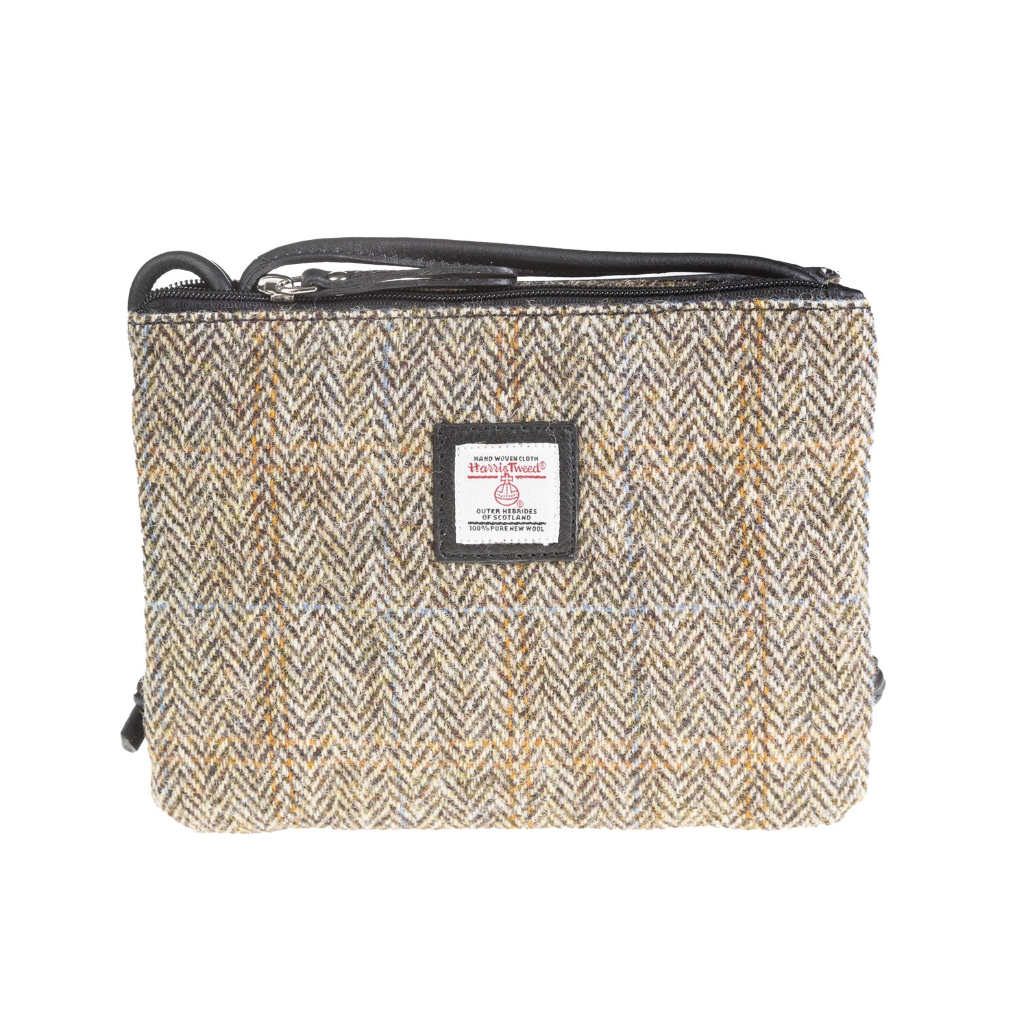 Ht Ladies Cross Body Bag Tan & Brown Herringbone / Black - Heritage Of Scotland - TAN & BROWN HERRINGBONE / BLACK