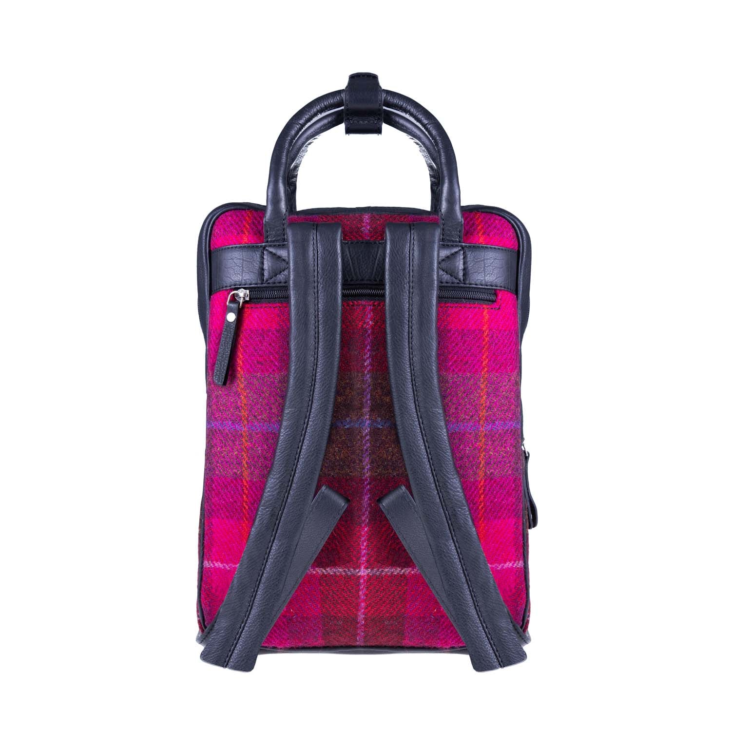 Ht Leather Large Backpack Blue Check / Black - Heritage Of Scotland - BLUE CHECK / BLACK