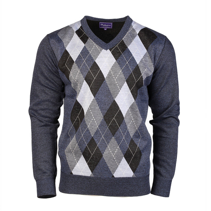 Men's Argyle Ballantrae Jumper Navy Melange - Heritage Of Scotland - NAVY MELANGE