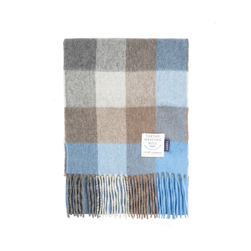 100% Cashmere Check Scarf Cool Azure Block - Heritage Of Scotland - COOL AZURE BLOCK