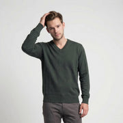 100% Cashmere Gents V Neck Plain Jumper KALE GREEN - Heritage Of Scotland - S