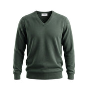 100% Cashmere Gents V Neck Plain Jumper KALE GREEN - Heritage Of Scotland - S
