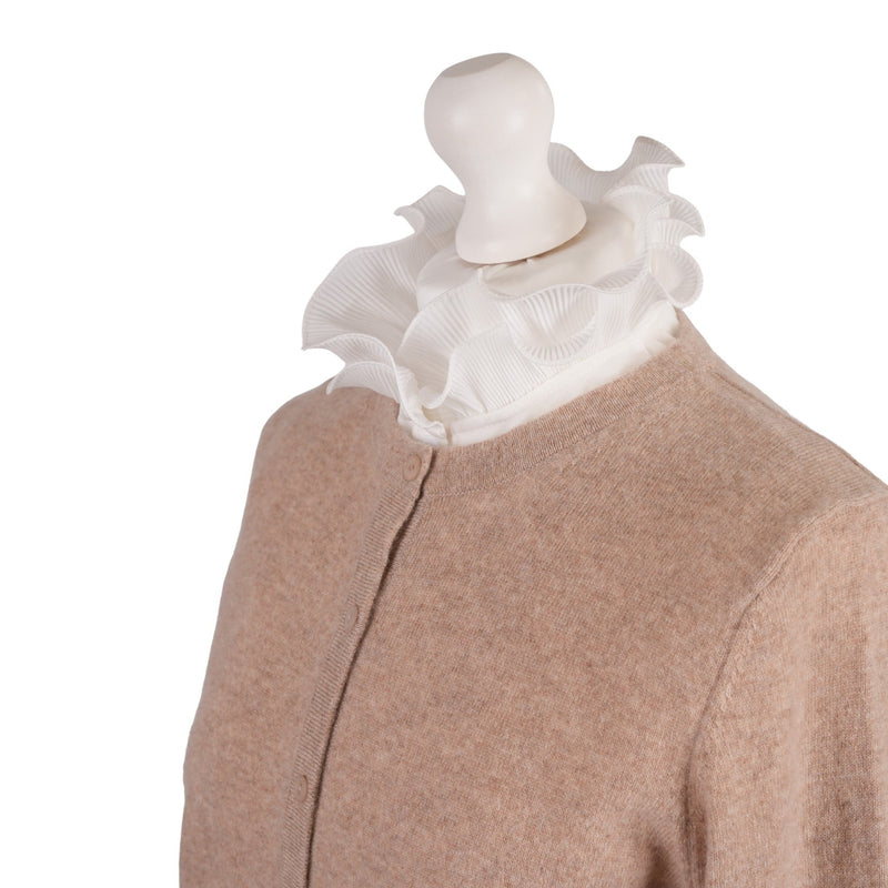 100% Cashmere Ladies Crew Cardigan Beige - Heritage Of Scotland - XS