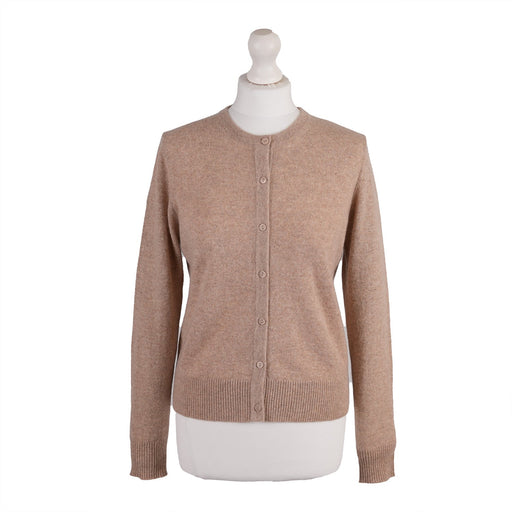 100% Cashmere Ladies Crew Cardigan Beige - Heritage Of Scotland - XS