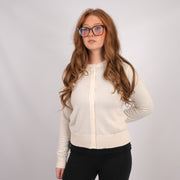 100% Cashmere Ladies Crew Cardigan - Cloud White - Heritage Of Scotland - XS