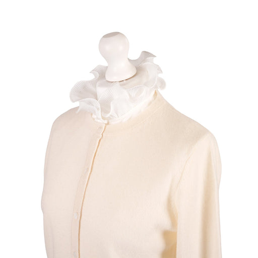 100% Cashmere Ladies Crew Cardigan - Cloud White - Heritage Of Scotland - XS