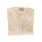 100% Cashmere Ladies Crew Cardigan - Cloud White - Heritage Of Scotland - XS