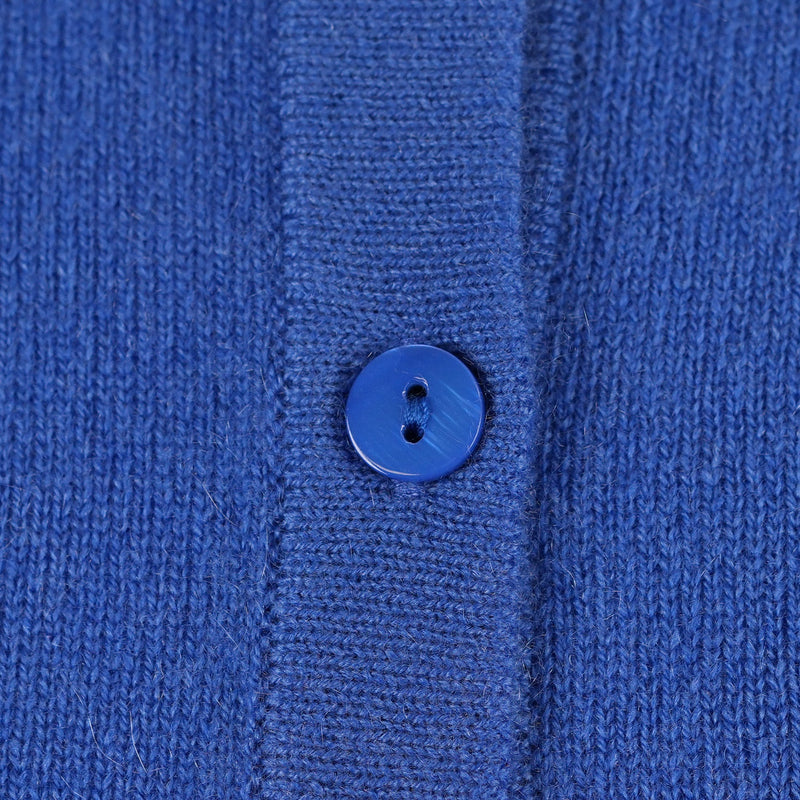 100% Cashmere Ladies Crew Cardigan - Cornflower - Heritage Of Scotland - XS