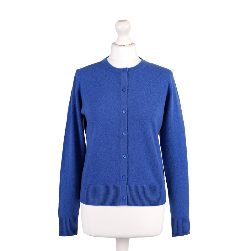 100% Cashmere Ladies Crew Cardigan - Cornflower - Heritage Of Scotland - XS