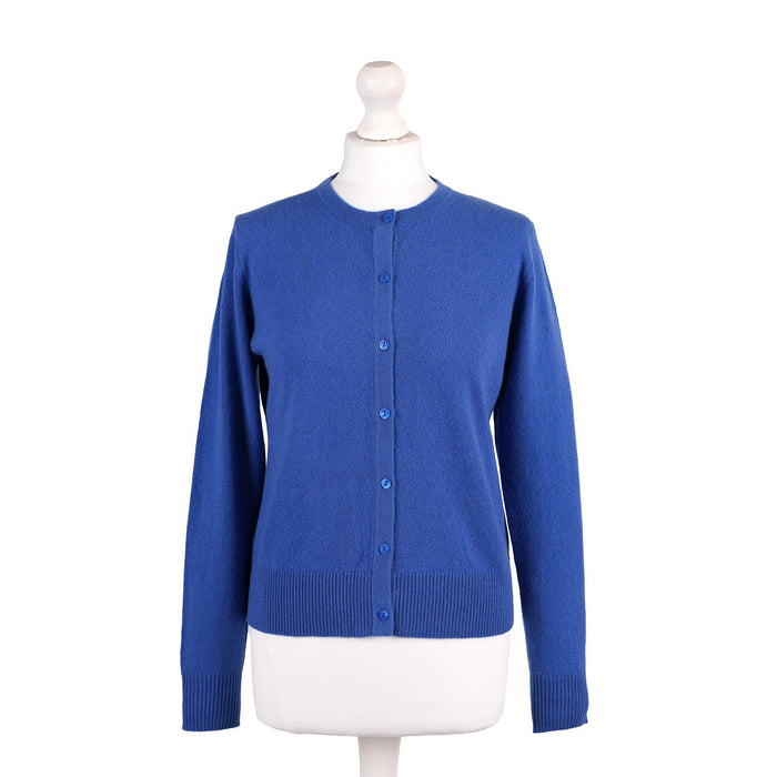 100% Cashmere Ladies Crew Cardigan - Cornflower - Heritage Of Scotland - XS