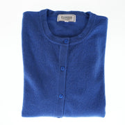 100% Cashmere Ladies Crew Cardigan - Cornflower - Heritage Of Scotland - XS