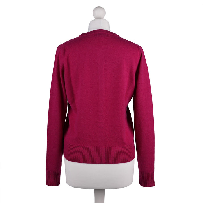 100% Cashmere Ladies Crew Cardigan - Fuchsia - Heritage Of Scotland - XS