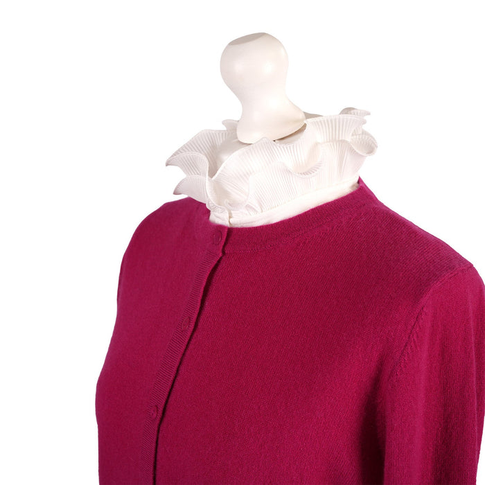 100% Cashmere Ladies Crew Cardigan - Fuchsia - Heritage Of Scotland - XS