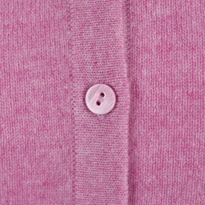 100% Cashmere Ladies Crew Cardigan - Marl Lilac - Heritage Of Scotland - XS