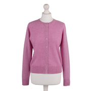 100% Cashmere Ladies Crew Cardigan - Marl Lilac - Heritage Of Scotland - XS
