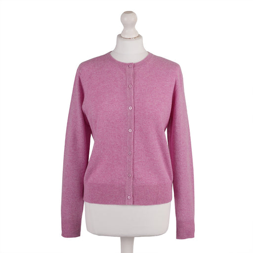 100% Cashmere Ladies Crew Cardigan - Marl Lilac - Heritage Of Scotland - XS