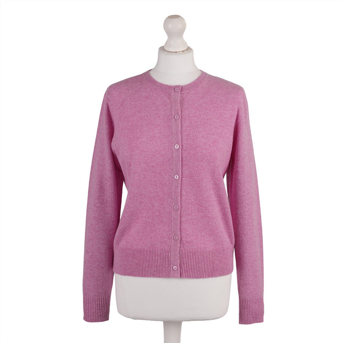 100% Cashmere Ladies Crew Cardigan - Marl Lilac - Heritage Of Scotland - XS