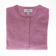 100% Cashmere Ladies Crew Cardigan - Marl Lilac - Heritage Of Scotland - XS