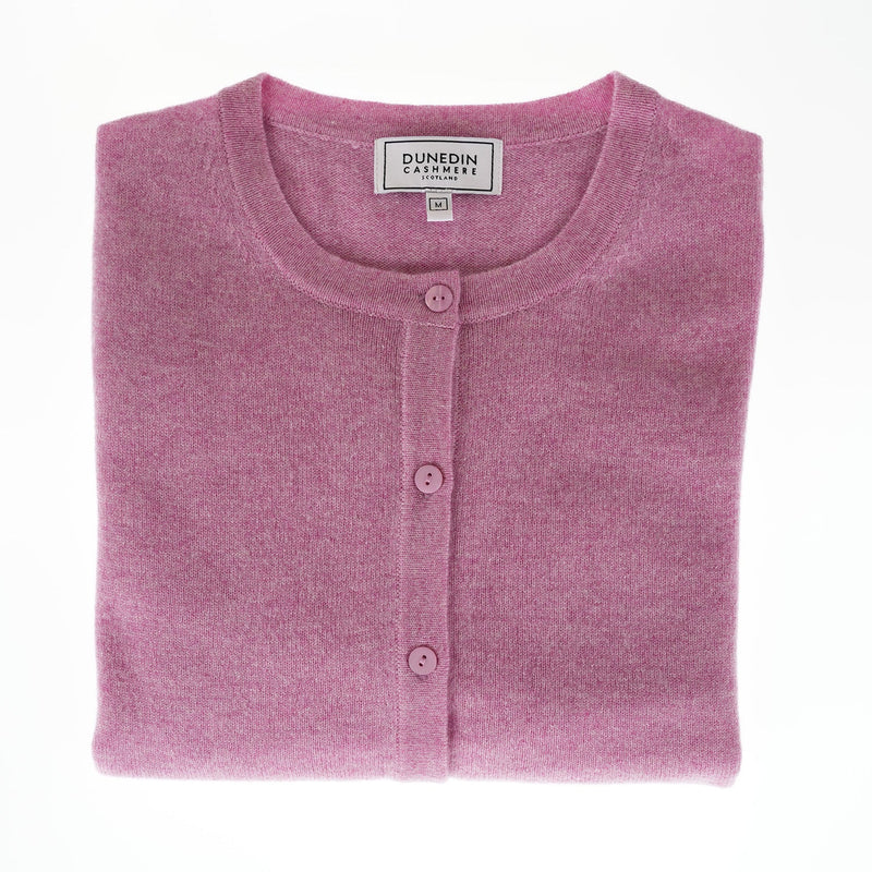 100% Cashmere Ladies Crew Cardigan - Marl Lilac - Heritage Of Scotland - XS